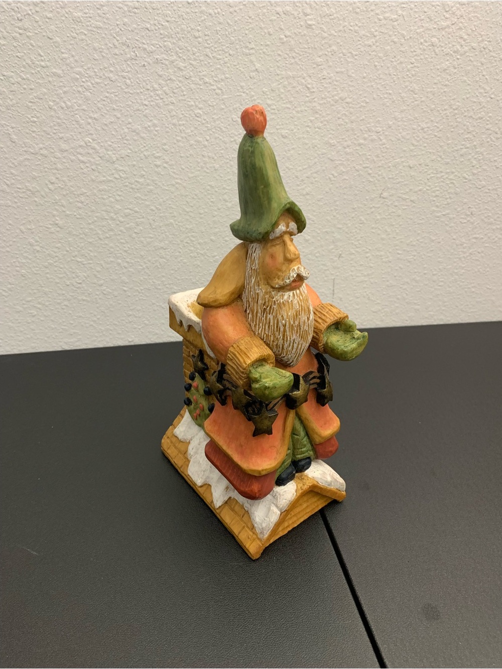 Hand-Painted Green & Orange Santa Figurine Decorative Home Art